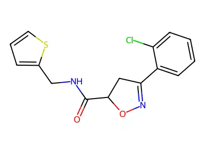 3-(2-chlorophenyl)-N-(thiophen-2-ylmethyl)-4,5-dihydro-1,2-oxazole-5-carboxamide structure