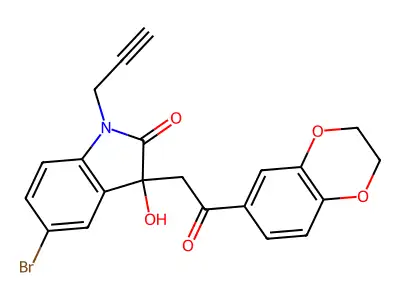 5-bromo-3-[2-(2,3-dihydro-1,4-benzodioxin-6-yl)-2-oxoethyl]-3-hydroxy-1-(prop-2-yn-1-yl)-1,3-dihydro-2H-indol-2-one structure