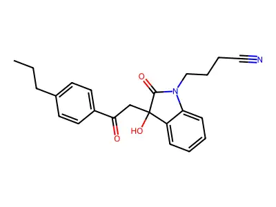 4-[3-Hydroxy-2-oxo-3-[2-oxo-2-(4-propylphenyl)ethyl]indol-1-yl]butanenitrile structure