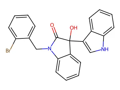 1-[(2-bromophenyl)methyl]-3-hydroxy-3-(1H-indol-3-yl)indol-2-one structure