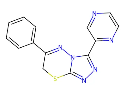 6-phenyl-3-(pyrazin-2-yl)-7H-[1,2,4]triazolo[3,4-b][1,3,4]thiadiazine structure