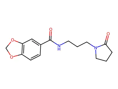 N-[3-(2-oxopyrrolidin-1-yl)propyl]-1,3-benzodioxole-5-carboxamide structure