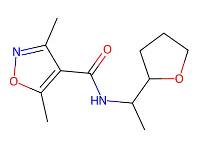 3,5-dimethyl-N-[1-(tetrahydro-2-furanyl)ethyl]-4-isoxazolecarboxamide structure