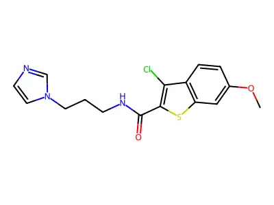 3-chloro-N-[3-(1H-imidazol-1-yl)propyl]-6-methoxy-1-benzothiophene-2-carboxamide structure