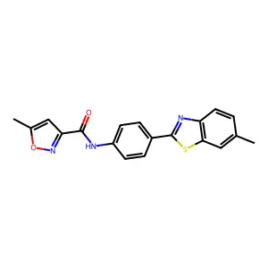 5-methyl-N-[4-(6-methyl-1,3-benzothiazol-2-yl)phenyl]-1,2-oxazole-3-carboxamide structure