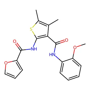 N-[3-[(2-methoxyphenyl)carbamoyl]-4,5-dimethylthiophen-2-yl]furan-2-carboxamide structure
