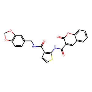 N-[3-(1,3-benzodioxol-5-ylmethylcarbamoyl)thiophen-2-yl]-2-oxochromene-3-carboxamide structure