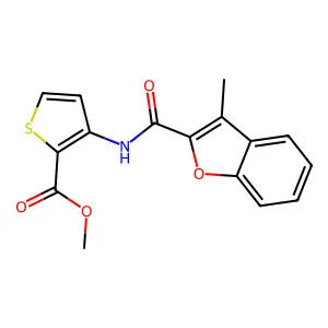 Methyl 3-{[(3-methyl-1-benzofuran-2-yl)carbonyl]amino}thiophene-2-carboxylate structure