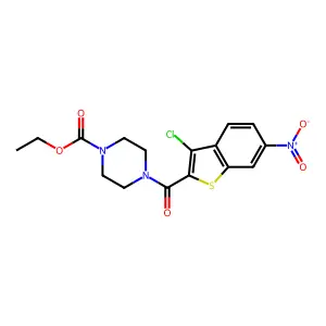 Ethyl 4-[(3-chloro-6-nitrobenzo[b]thiophen-2-yl)carbonyl]piperazinecarboxylate structure