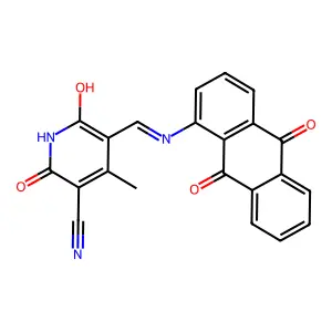 1-(((5-Cyano-2,6-dihydroxy-4-methyl-3-pyridyl)methylene)amino)-9,10-anthracenedione structure