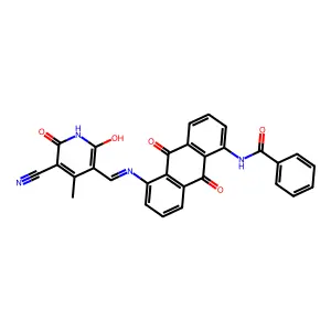 Benzamide, N-[5-[[(5-cyano-1,2-dihydro-6-hydroxy-4-methyl-2-oxo-3-pyridinyl)methylene]amino]-9,10-dihydro-9,10-dioxo-1-anthracenyl]- structure