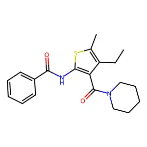 N-[4-ethyl-5-methyl-3-(piperidine-1-carbonyl)thiophen-2-yl]benzamide structure