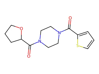 Oxolan-2-yl-[4-(thiophene-2-carbonyl)piperazin-1-yl]methanone structure