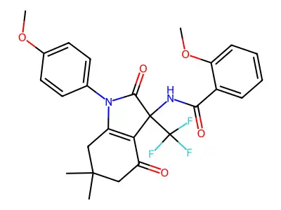 2-methoxy-N-[1-(4-methoxyphenyl)-6,6-dimethyl-2,4-dioxo-3-(trifluoromethyl)-5,7-dihydroindol-3-yl]benzamide structure