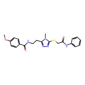 4-methoxy-N-[2-(4-methyl-5-{[2-oxo-2-(phenylamino)ethyl]sulfanyl}-4H-1,2,4-triazol-3-yl)ethyl]benzamide structure