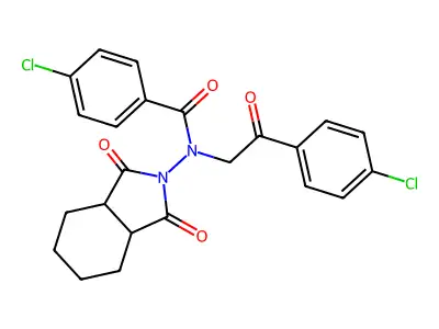 4-chloro-N-[2-(4-chlorophenyl)-2-oxoethyl]-N-(1,3-dioxo-3a,4,5,6,7,7a-hexahydroisoindol-2-yl)benzamide structure