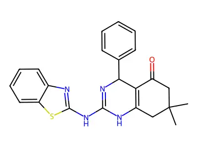 2-(1,3-benzothiazol-2-ylamino)-7,7-dimethyl-4-phenyl-4,6,7,8-tetrahydroquinazolin-5(1H)-one structure
