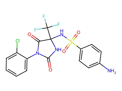 4-amino-N-[1-(2-chlorophenyl)-2,5-dioxo-4-(trifluoromethyl)imidazolidin-4-yl]benzenesulfonamide structure
