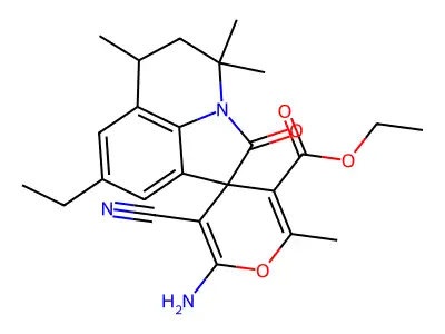 ethyl 6-amino-5-cyano-8'-ethyl-2,4',4',6'-tetramethyl-2'-oxo-5',6'-dihydro-4'H-spiro[pyran-4,1'-pyrrolo[3,2,1-ij]quinoline]-3-carboxylate structure