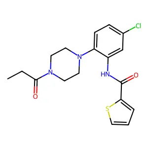 N-[5-chloro-2-(4-propanoylpiperazin-1-yl)phenyl]thiophene-2-carboxamide structure