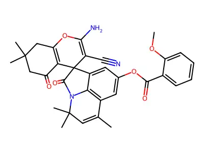 2-amino-3-cyano-4',4',6',7,7-pentamethyl-2',5-dioxo-5,6,7,8-tetrahydro-4'H-spiro[chromene-4,1'-pyrrolo[3,2,1-ij]quinolin]-8'-yl 2-methoxybenzoate structure