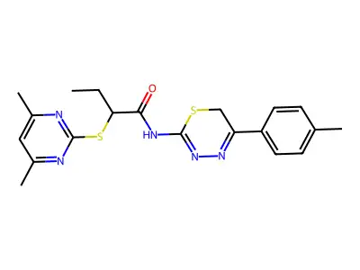 2-[(4,6-dimethylpyrimidin-2-yl)sulfanyl]-N-[5-(4-methylphenyl)-6H-1,3,4-thiadiazin-2-yl]butanamide structure