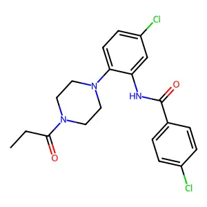 4-chloro-N-[5-chloro-2-(4-propanoylpiperazin-1-yl)phenyl]benzamide structure