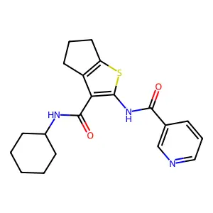 N-[3-(cyclohexylcarbamoyl)-5,6-dihydro-4H-cyclopenta[b]thiophen-2-yl]pyridine-3-carboxamide structure