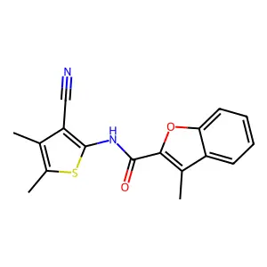 N-(3-cyano-4,5-dimethylthiophen-2-yl)-3-methyl-1-benzofuran-2-carboxamide structure