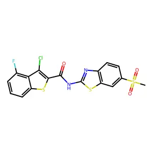 3-chloro-4-fluoro-N-(6-methylsulfonyl-1,3-benzothiazol-2-yl)-1-benzothiophene-2-carboxamide structure