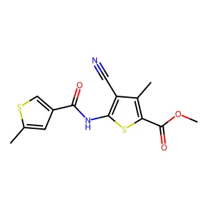 methyl 4-cyano-3-methyl-5-(5-methylthiophene-3-carboxamido)thiophene-2-carboxylate structure