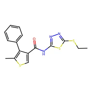N-(5-ethylsulfanyl-1,3,4-thiadiazol-2-yl)-5-methyl-4-phenylthiophene-3-carboxamide structure
