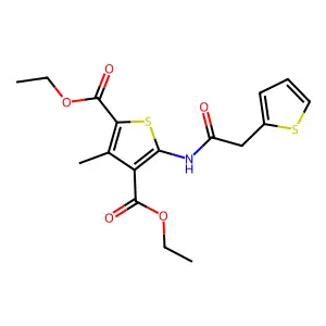 Diethyl 3-methyl-5-(2-(thiophen-2-yl)acetamido)thiophene-2,4-dicarboxylate structure