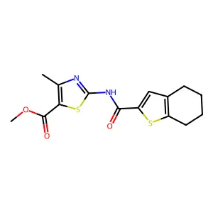 methyl 4-methyl-2-(4,5,6,7-tetrahydro-1-benzothiophene-2-carbonylamino)-1,3-thiazole-5-carboxylate structure