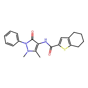 N-(1,5-dimethyl-3-oxo-2-phenyl-2,3-dihydro-1H-pyrazol-4-yl)-4,5,6,7-tetrahydro-1-benzothiophene-2-carboxamide structure