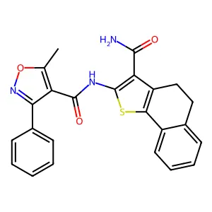 N-(3-carbamoyl-4,5-dihydrobenzo[g][1]benzothiol-2-yl)-5-methyl-3-phenyl-1,2-oxazole-4-carboxamide structure