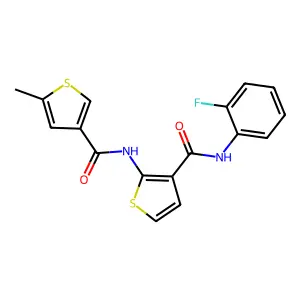 N-(2-fluorophenyl)-2-(5-methylthiophene-3-carboxamido)thiophene-3-carboxamide structure