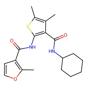 N-[3-(cyclohexylcarbamoyl)-4,5-dimethylthiophen-2-yl]-2-methylfuran-3-carboxamide structure
