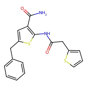 5-Benzyl-2-[(2-thiophen-2-ylacetyl)amino]thiophene-3-carboxamide structure