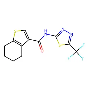N-[5-(trifluoromethyl)-1,3,4-thiadiazol-2-yl]-4,5,6,7-tetrahydro-1-benzothiophene-3-carboxamide structure