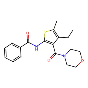 N-[4-ethyl-5-methyl-3-(morpholine-4-carbonyl)thiophen-2-yl]benzamide structure