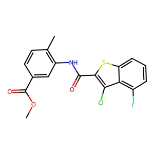 methyl 3-{[(3-chloro-4-fluoro-1-benzothiophen-2-yl)carbonyl]amino}-4-methylbenzoate structure
