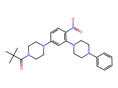 2,2-dimethyl-1-[4-[4-nitro-3-(4-phenylpiperazin-1-yl)phenyl]piperazin-1-yl]propan-1-one structure