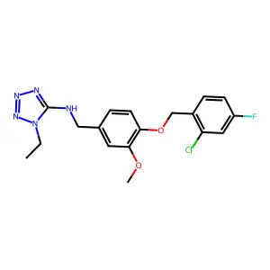 N-{4-[(2-chloro-4-fluorobenzyl)oxy]-3-methoxybenzyl}-1-ethyl-1H-tetrazol-5-amine structure