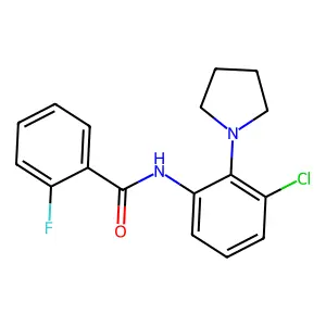 N-[3-chloro-2-(1-pyrrolidinyl)phenyl]-2-fluorobenzamide structure