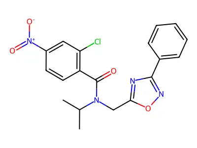 2-chloro-4-nitro-N-[(3-phenyl-1,2,4-oxadiazol-5-yl)methyl]-N-propan-2-ylbenzamide structure