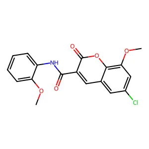 6-chloro-8-methoxy-N-(2-methoxyphenyl)-2-oxochromene-3-carboxamide structure