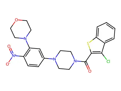 (3-chloro-1-benzothiophen-2-yl)-[4-(3-morpholin-4-yl-4-nitrophenyl)piperazin-1-yl]methanone structure