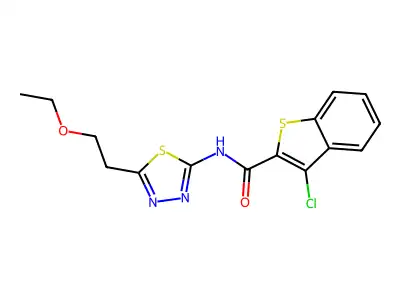 3-chloro-N-[5-(2-ethoxyethyl)-1,3,4-thiadiazol-2-yl]-1-benzothiophene-2-carboxamide structure