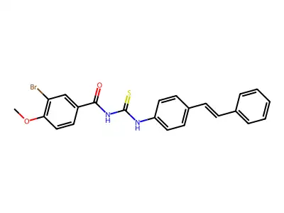 3-bromo-4-methoxy-N-[[4-[(E)-2-phenylethenyl]phenyl]carbamothioyl]benzamide structure